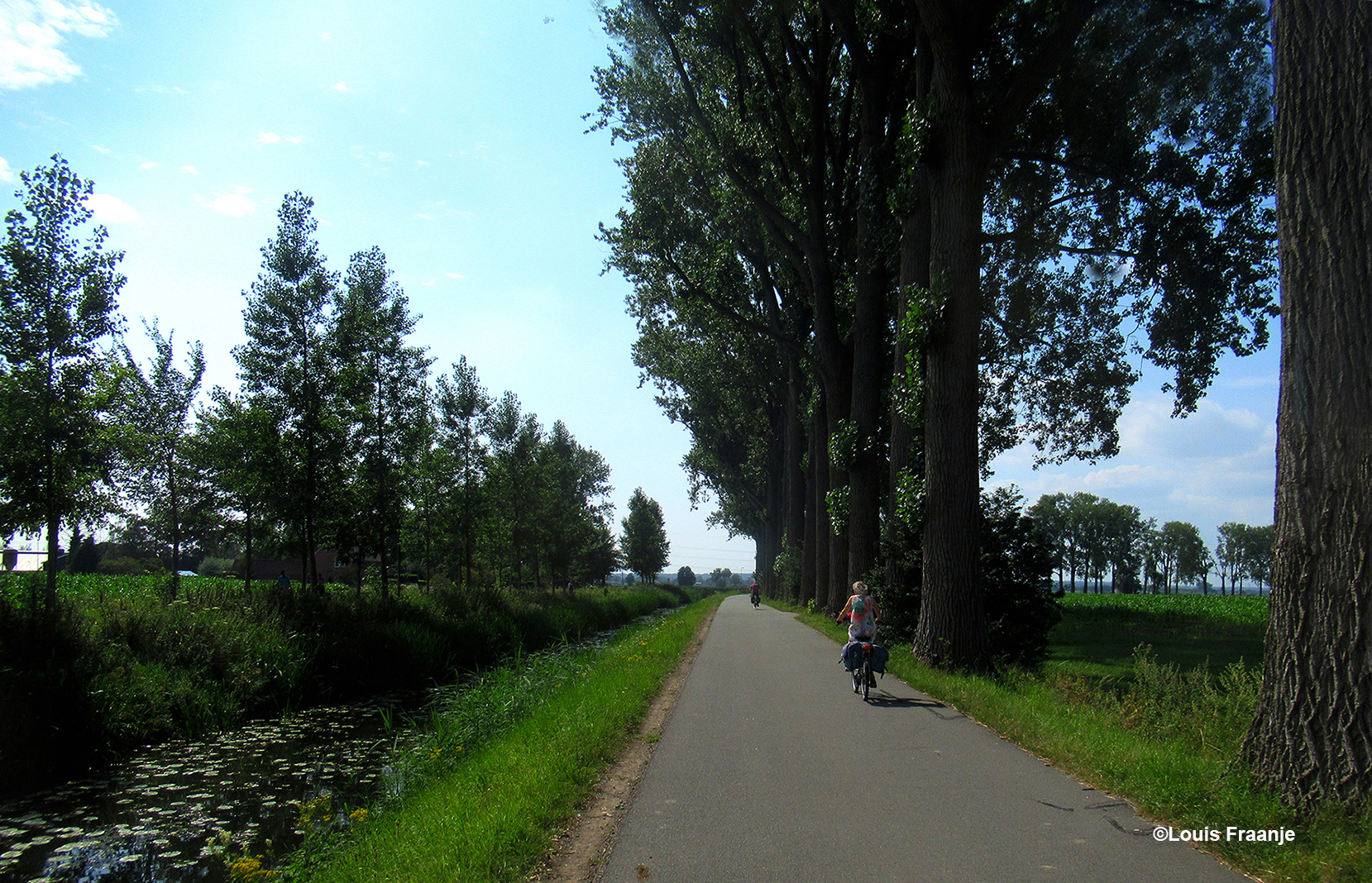 Fransien fietst hier over de Kanaalweg bij Wageningen, in de verte nog een stukje 'Veensteeg' - Foto: ©Louis Fraanje